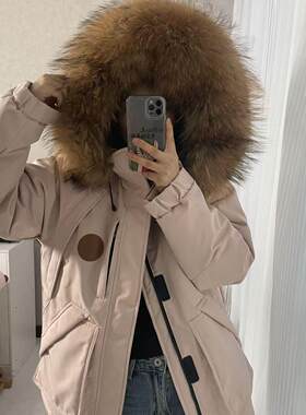 2024韩版户外工装羽绒服女短款加厚大毛领派克情侣连帽宽松外套潮