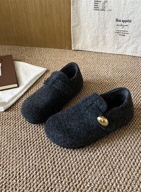 内厚底勃肯鞋女2025新款全包秋冬加绒保暖软底灰色毛毛鞋女鞋