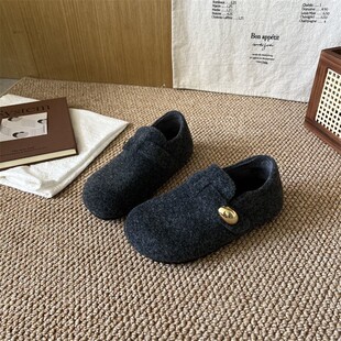 内厚底勃肯鞋女2025新款全包秋冬加绒保暖软底灰色毛毛鞋女鞋