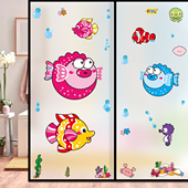 卡通泡泡鱼静电无胶贴卫生间防水装 饰玻璃门防撞贴纸遮丑贴纸