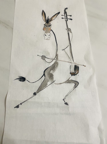 纯手绘国画水墨画图装饰画客厅书房装饰画 幽默风驴得水 弦上疯