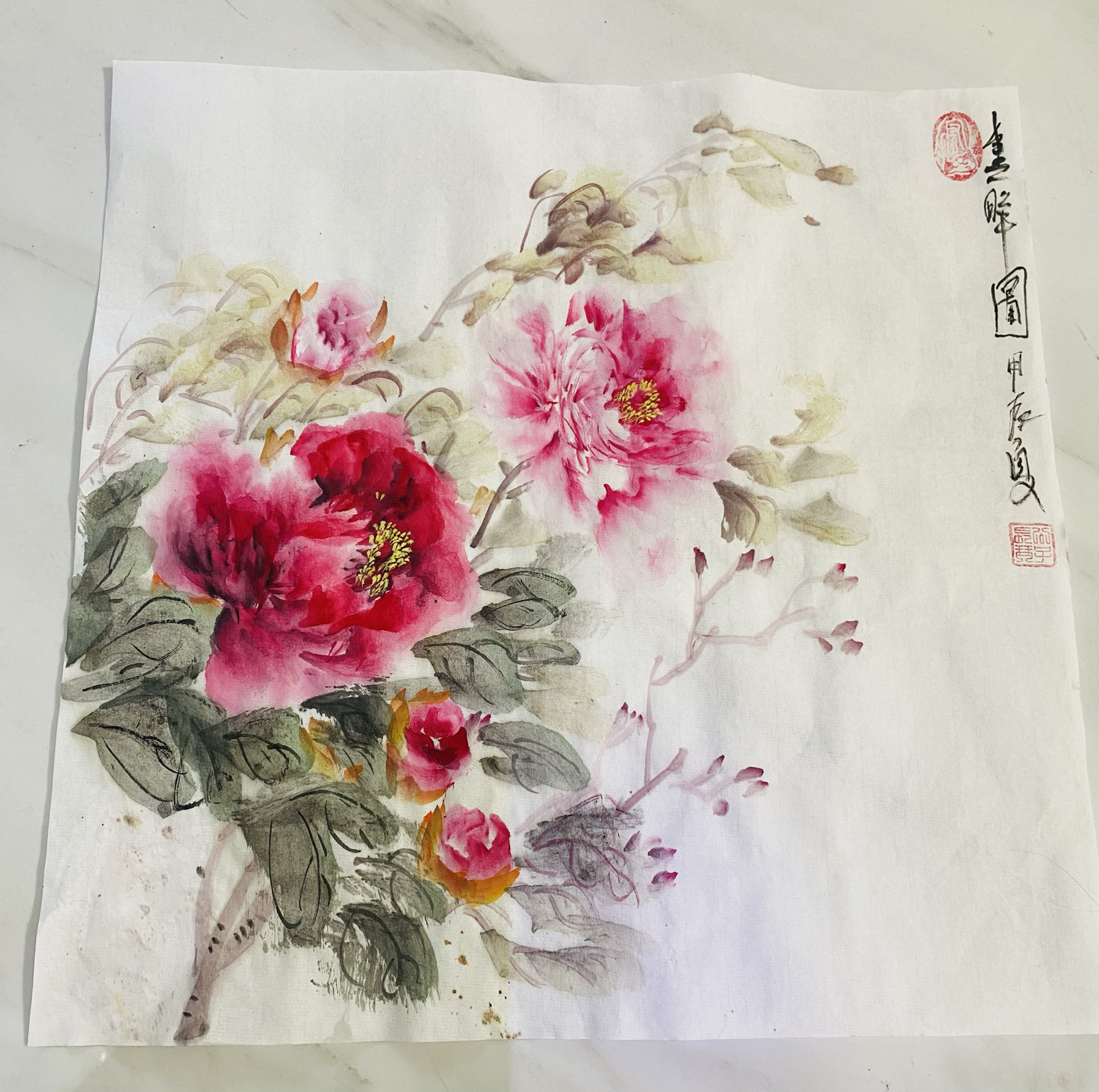 牡丹图手绘国画无框无款国色天香方斗茶楼客厅玄关中式装饰画图片