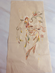 敦煌飞天手绘国画水墨装饰挂画壁画客厅玄关书房彩凤鸣琴可定制