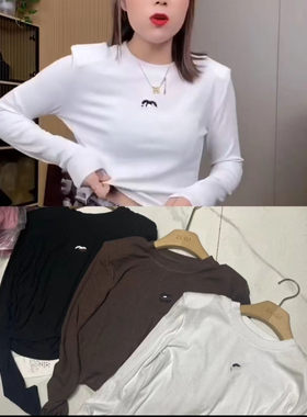 圆领长袖螺纹T恤女百搭弹力打底