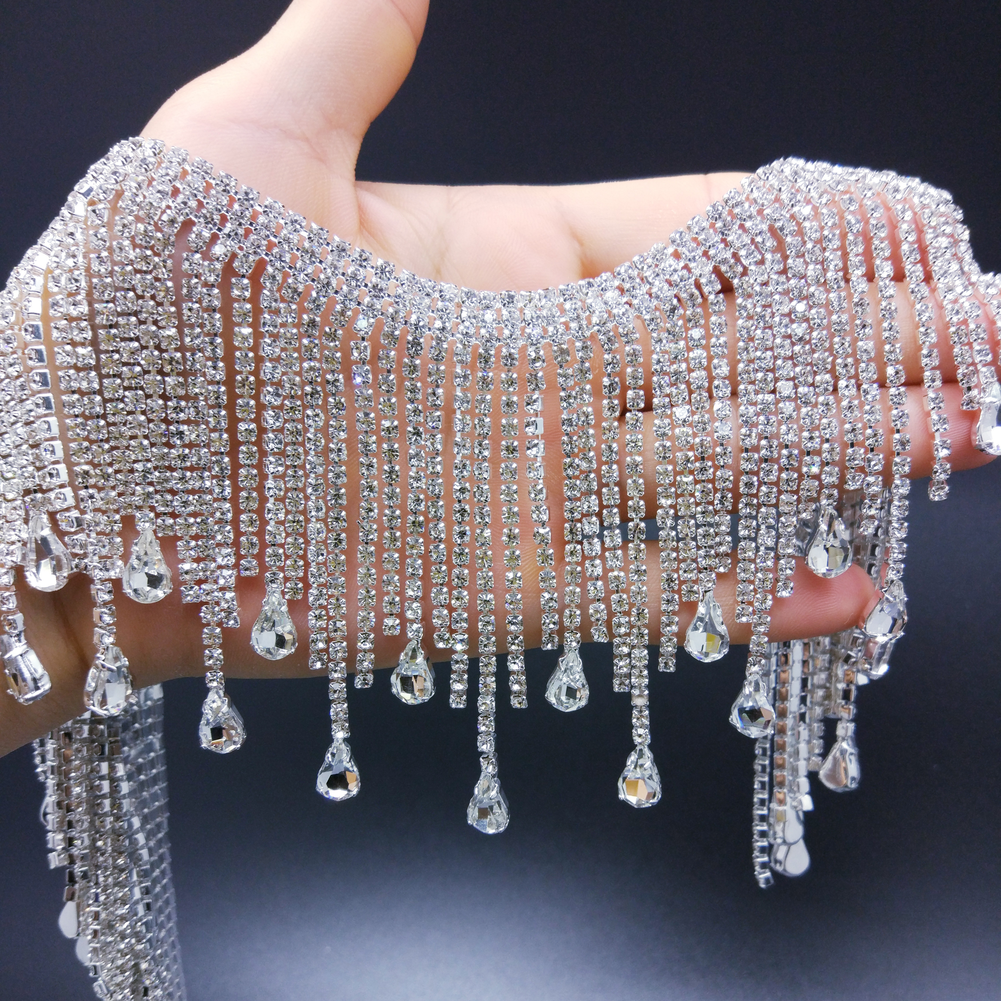 闪闪烁水钻流苏花边水钻吊坠DIY珠链链条配件精致AAA肩颈手链饰品