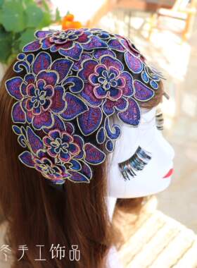 原创新款黎冬蓝玫瑰红黑色超宽加宽13-15厘米遮白发复古民族风箍