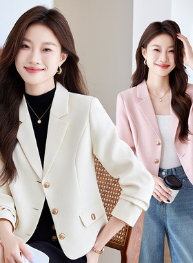 白色西装外套女春秋新款小香风短款西装高级感气质小个子修身上衣