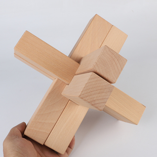 英校木制大号鲁班锁六根25cm玩具礼物展柜台演示教学可激光logo