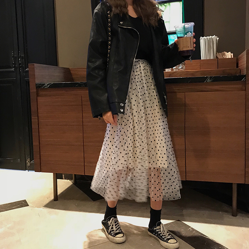 Real Price ~Elastic High Waist Point Screen Half-length Skirt