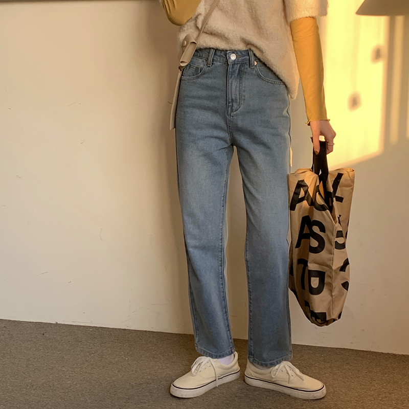 Real price simple versatile jeans women's washing used straight pants