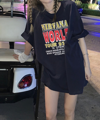 Real price loose and versatile round neck print medium long short sleeve T-shirt for women