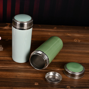 精品青瓷瓷片盖保温杯不锈钢内胆带茶漏网陶瓷办公保温茶杯小号