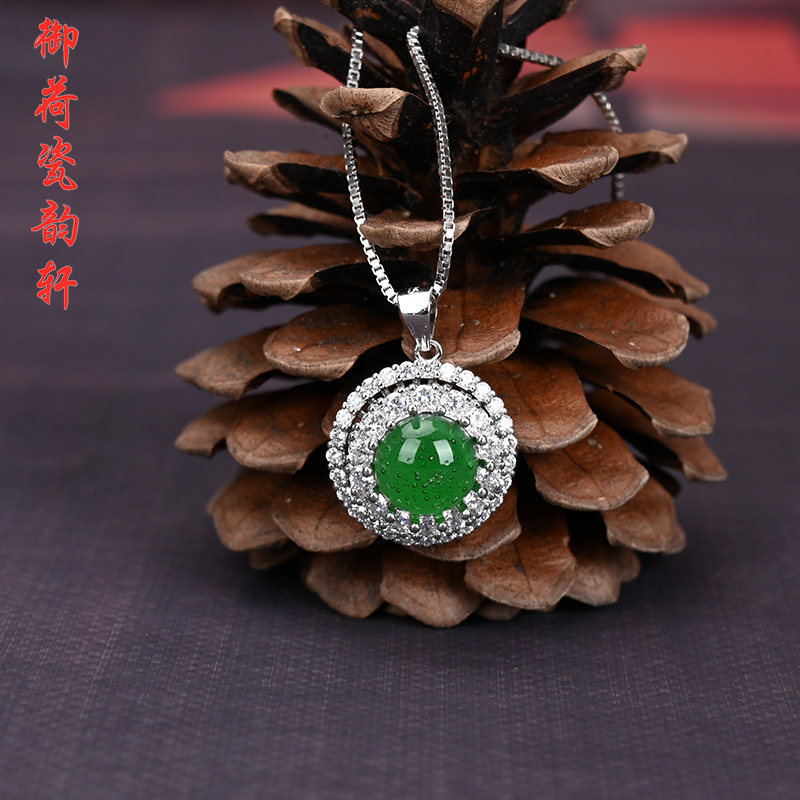 龙泉青瓷釉滴吊坠925银项链手工陶瓷时来运转项链饰品女生日礼物