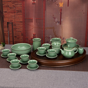 龙泉流转千年青瓷中式功夫茶具现代陶瓷25头茶壶茶杯组盒套装礼品