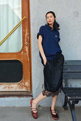 刘雯同款黑色蕾丝拼接半身裙女