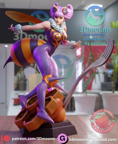 《恶魔战士》蜜蜂女(含支撑) 已分件 3D模型Stl文件