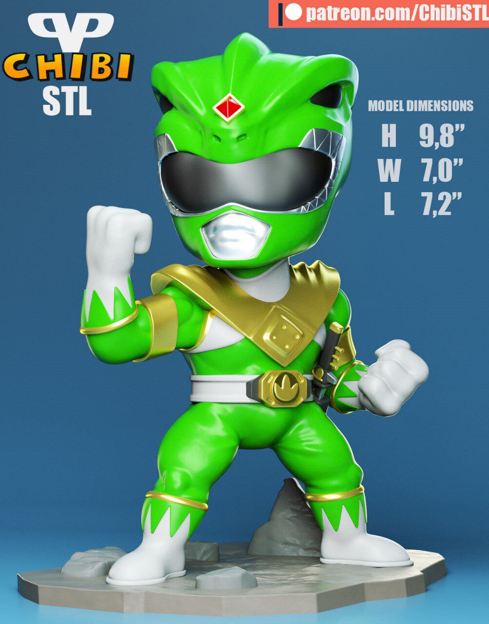 Q版改邪归正的绿衣战士Green Ranger 3D打印模型stl数据文件
