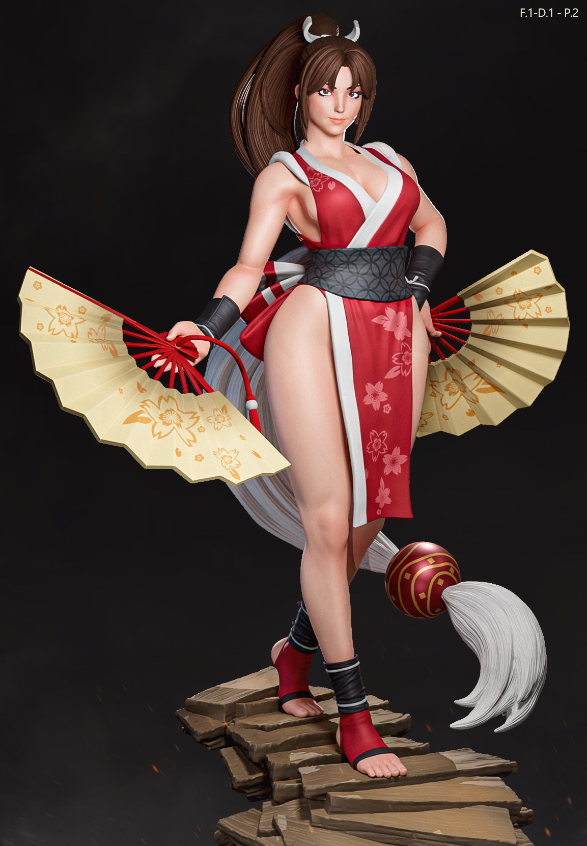 不知火舞(红衣双站姿含双体) 已分件 3D模型Stl文件