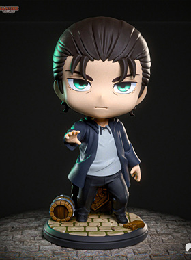 《进击的巨人》Q版艾伦(含支撑) Tanuki版 已分件 3D模型Stl文件