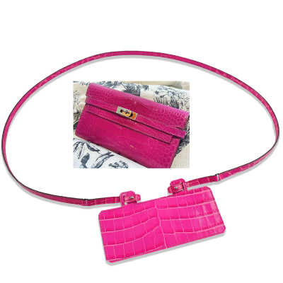 鳄鱼纹皮桃红康康斜挎包带