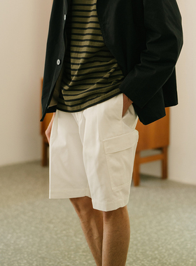 RESEED 夏季绅士白色口袋短裤 日本公司面料 Smart Chic