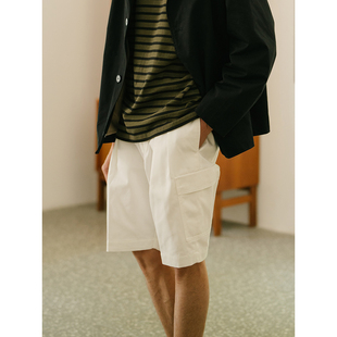 Smart RESEED 日本公司面料 绅士白色口袋短裤 Chic 夏季