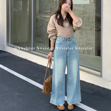 【肉思RS】S+1522大码女装冬新款加绒厚牛仔裤显瘦高腰百搭直筒裤