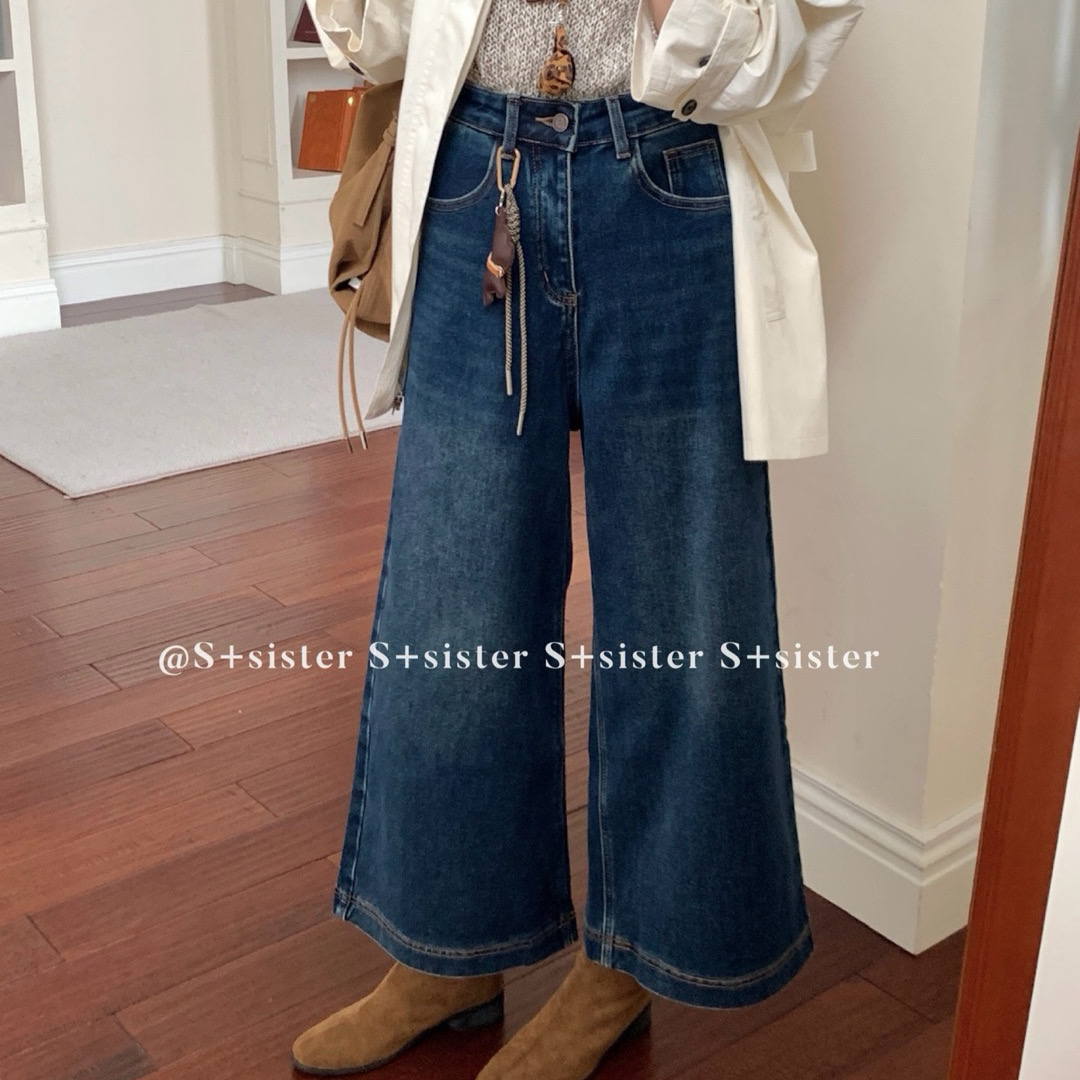 【肉思RS】S+ 家冬季新大码女装植绒加厚牛仔裤弹直筒九分裤1596