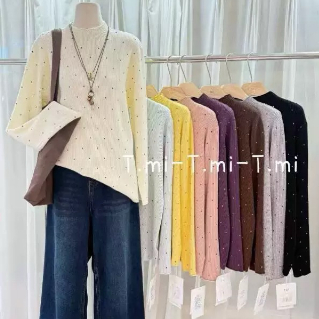 【肉思RS】Tmi家Q2820大码女装韩系简约半高领波点打底针织衫毛衣
