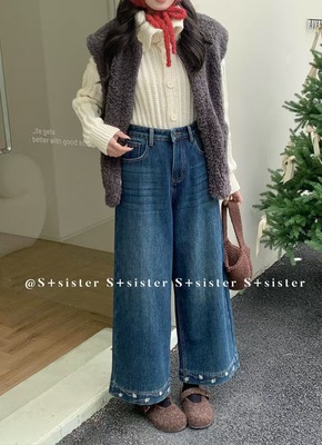【肉思RS】S+sister家2281高腰大码女装显瘦直筒阔腿牛仔裤加绒
