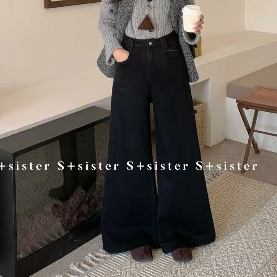 【肉思RS】S+sister2110大码女装加绒阔腿微喇牛仔裤大甩裤高弹