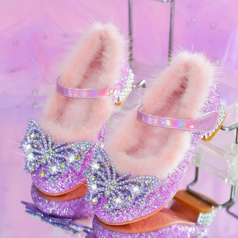 秋冬新款儿童棉鞋加绒保暖女童公主鞋韩版水晶鞋洋气小女孩毛毛鞋