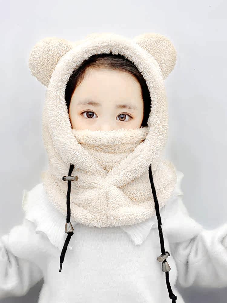 女童帽子冬洋气时髦小熊围巾保暖帽子