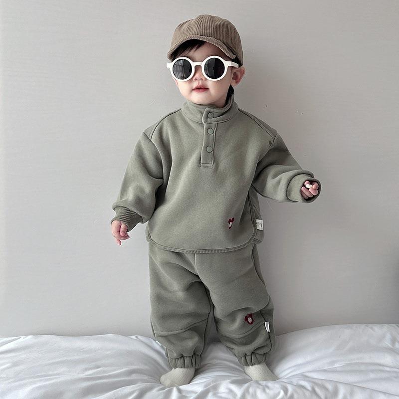 品牌折扣婴儿衣服秋冬装男女宝宝加厚卫衣套装儿童韩版加绒长裤两