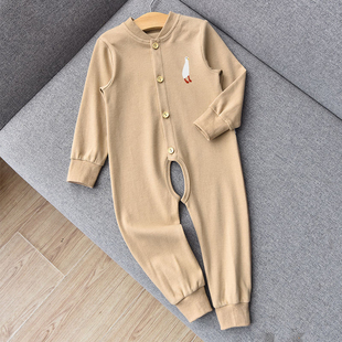 宝宝连体秋衣婴儿纯棉开档连体衣内衣睡衣春秋100码四个月初春款