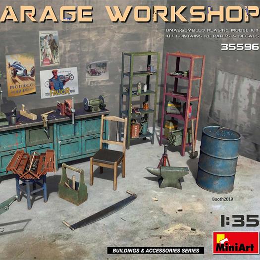 Miniart拼装模型场景车库设备