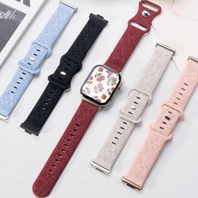 适用华为Fit4/3手表表带watchfit2i硅胶腕带雕刻玫瑰压花5荣耀fit