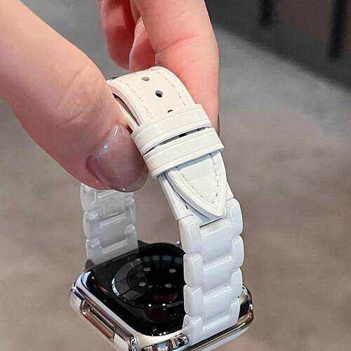 适用华为Fit4/3/2i荣耀fit/new表带5陶瓷珠子拼真皮运动替换腕带
