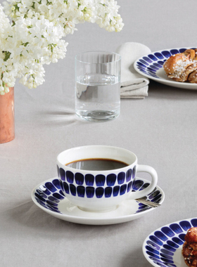 芬兰Arabia Tuokio 24小时复古蓝系列陶瓷咖啡杯碟进口餐具釉下彩