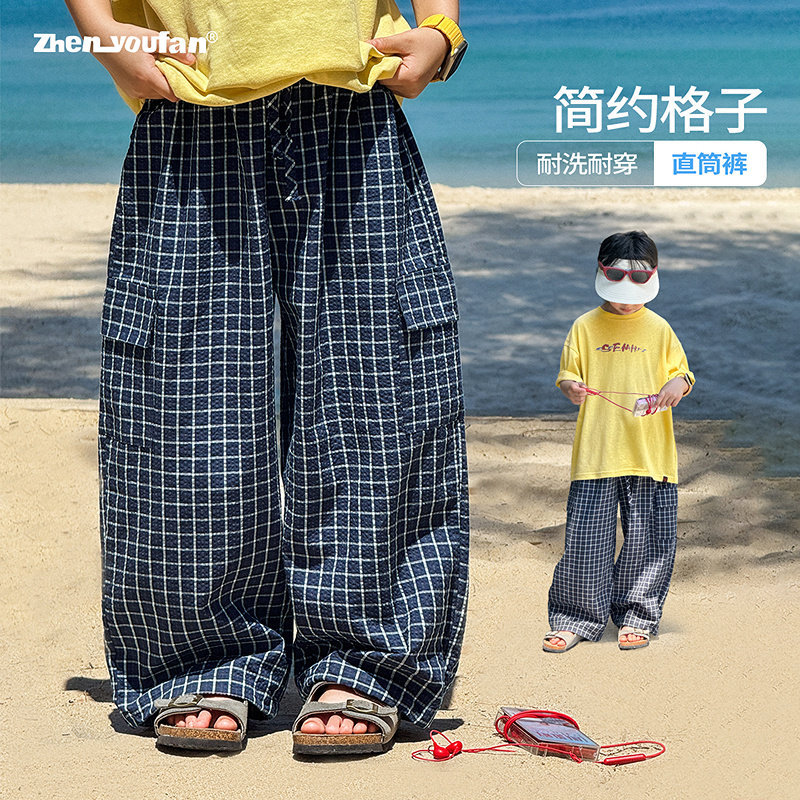 童装男童格子休闲裤2026夏季新款儿童薄款裤子大童男孩夏装长裤潮