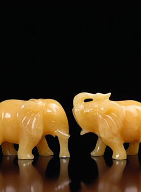 天然玉石大象摆件黄玉吸财象