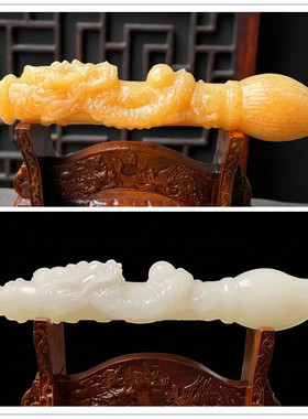 天然玉石单龙戏珠发财毛笔摆件