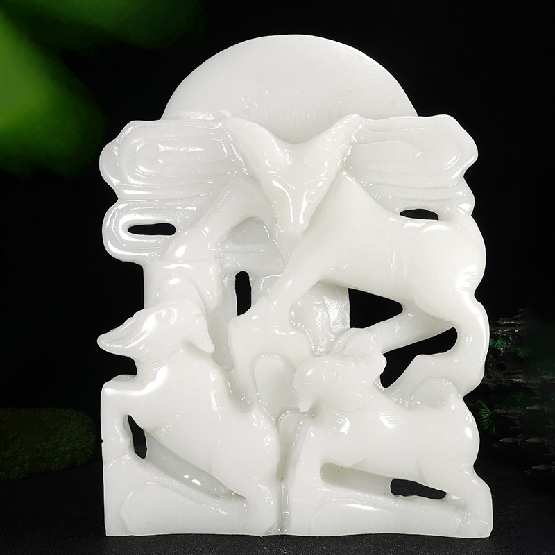 天然玉石玉雕三羊开泰摆件白玉生肖羊家居电视柜装饰乔迁礼品祝福