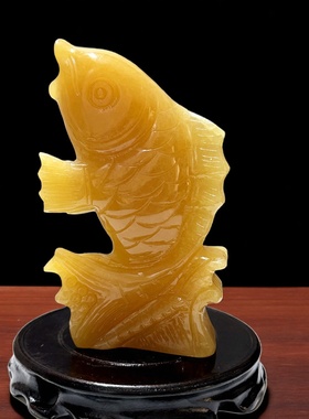 天然玉石黄玉鲤鱼摆件富贵鱼送礼