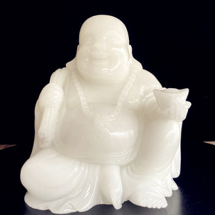 天然白玉玉弥勒佛摆件玉石坐像人物客厅家居玄关客厅装饰现代礼品