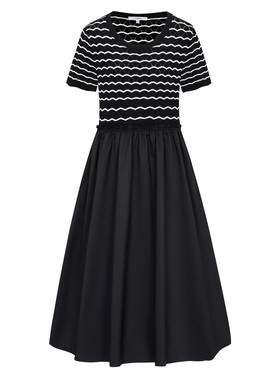 Npaia恩派雅正品国内代购拼接波浪条纹抽碎褶边连衣裙XNJPA4620AH