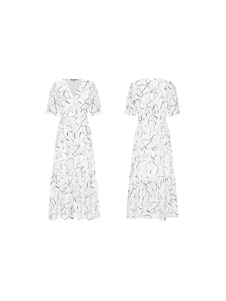 N.paia恩派雅正品夏个性线条收腰法式V领棉蚕丝连衣裙XWKEC4606aW