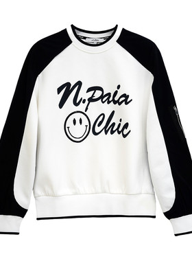 Npaia恩派雅正品国内代购黑白撞色时尚字母运动卫衣XNJPC5202AW