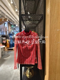 恩派雅正品2022春夏国内代购网纱打底衫红色长袖T恤XzGpa5508AR