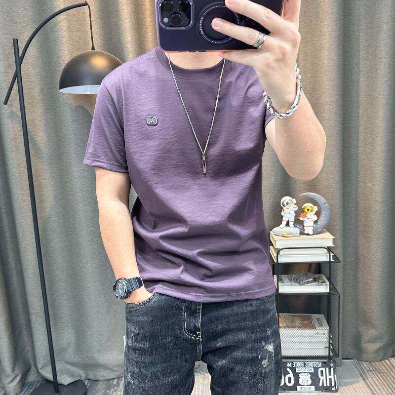 潮牌冰丝棉麻短袖t恤衫男士夏季简约欧货高端半袖体恤衫男装上衣